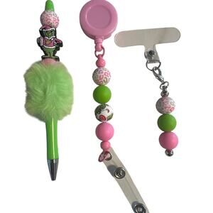 The Scrooge set, 3 Piece Ink Pen, badge holder and cell phone charms. Brand New